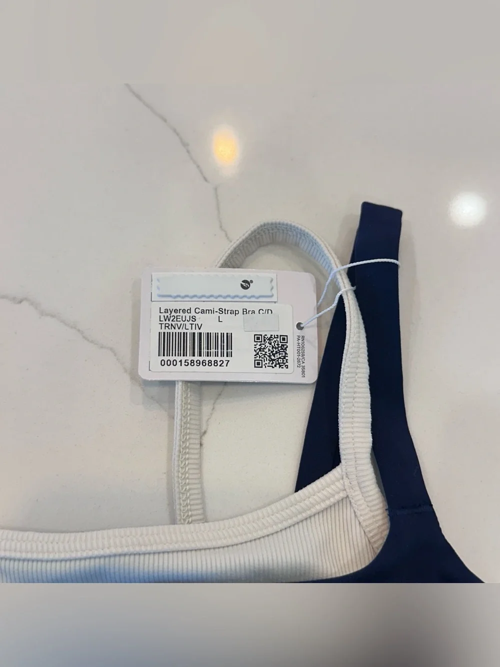 Lululemon Layered Cami Strap Bra True Navy/Ivory *Light Support C/D Sz Large NWT